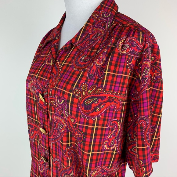 Vintage SK & Company Plaid Paisley Button Down Shirt Sz 14 - Picture 8 of 14